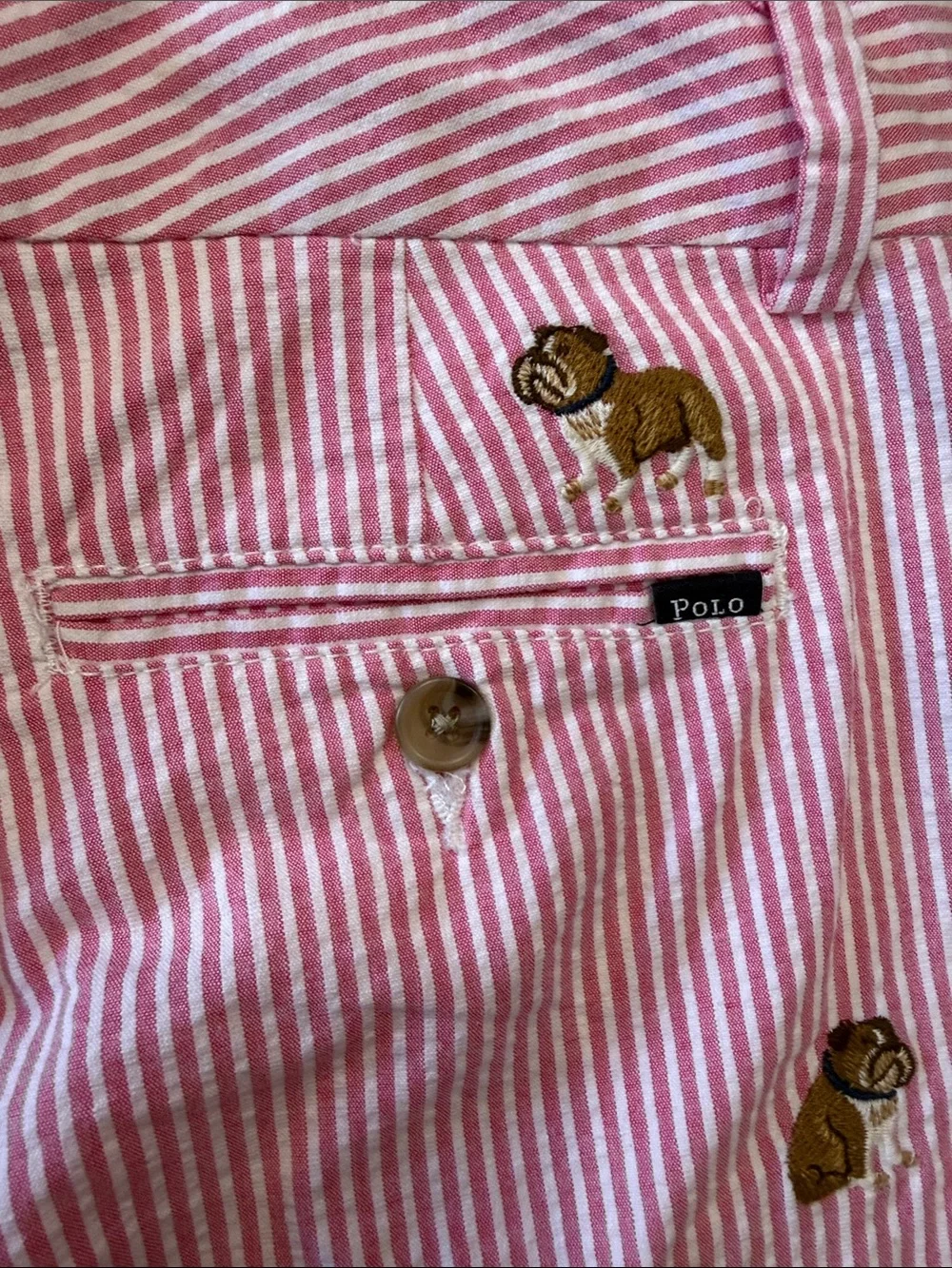 NWT Ralph Lauren Pink Seersucker Embroidered Puppy Shorts size 14
